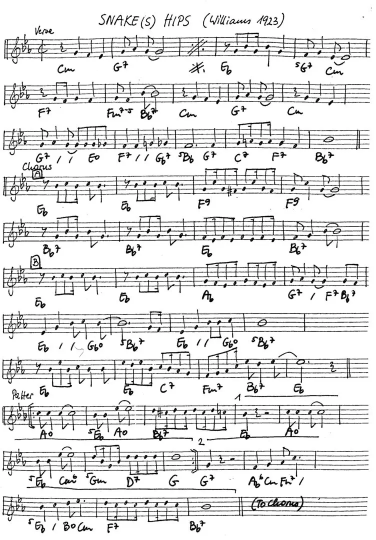 snakes hips free jazz leadsheet - Courtesy of the Jungle Jazz Band